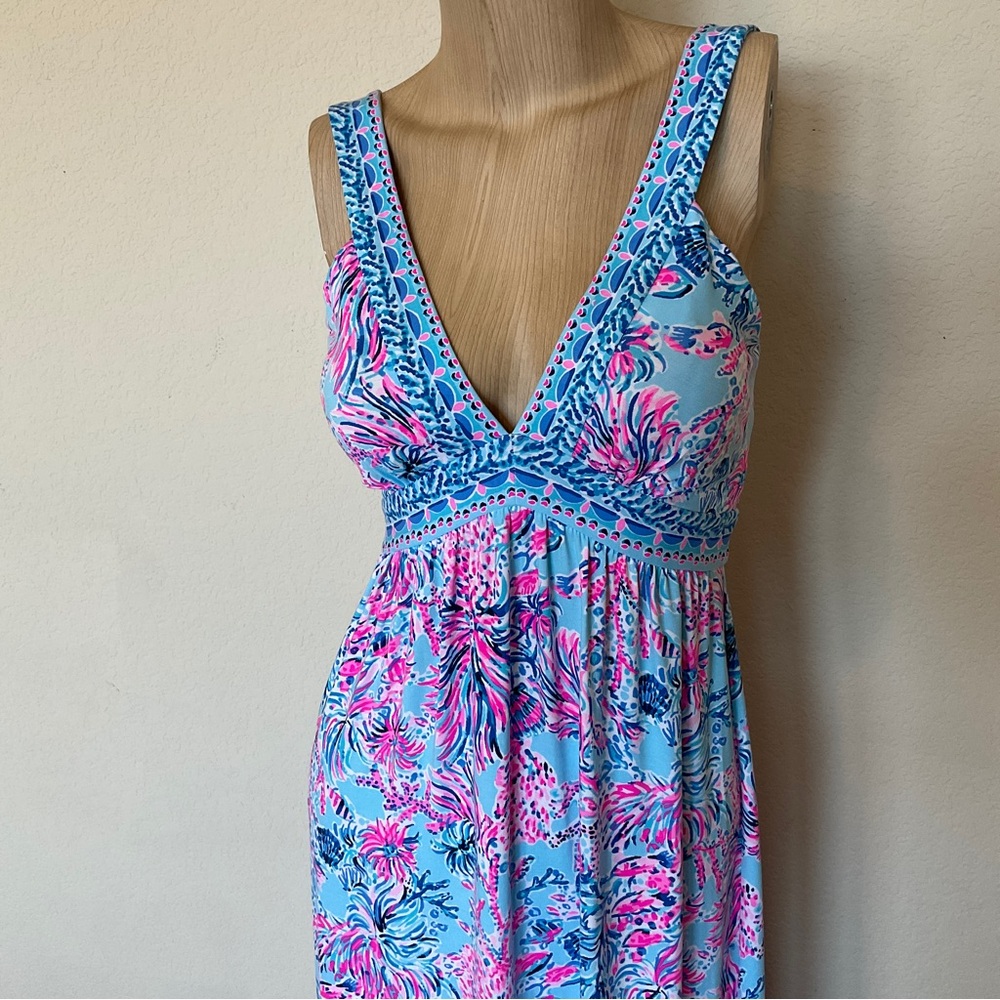Lilly Pulitzer NWT Serena V-Neck Maxi Dress in Celestial Blue Seek and Sea 00 - Picture 4 of 16